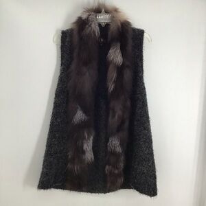 Metric Knits Fur Collection Wool Blend Real Fox Fur Collar Sweater Vest Size M